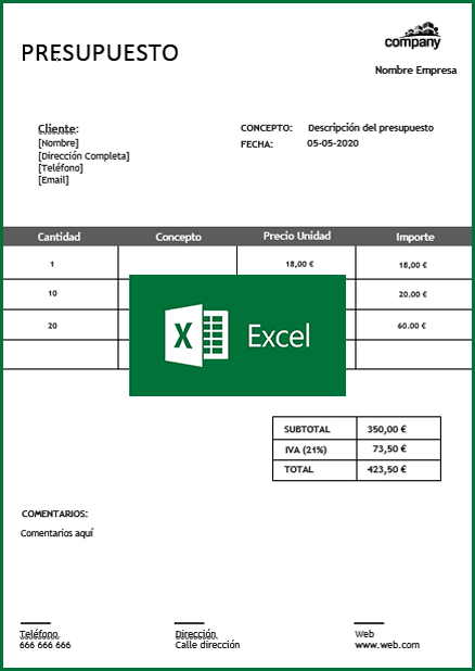 Formato de Presupuesto en Excel Gratis
