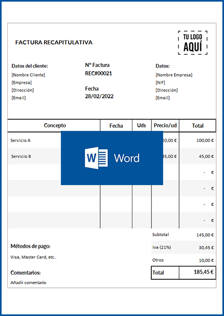 Ejemplo de Factura Recapitulativa en Word Factura Recapitulativa en Word