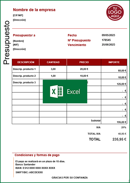 Modelo presupuesto en Excel rojo